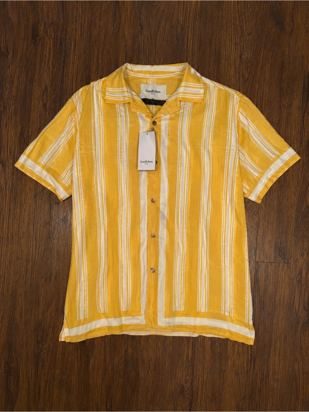 Goodfellow & Co Yellow and White Striped Short-Sleeve Button-Down Shirt Sz S